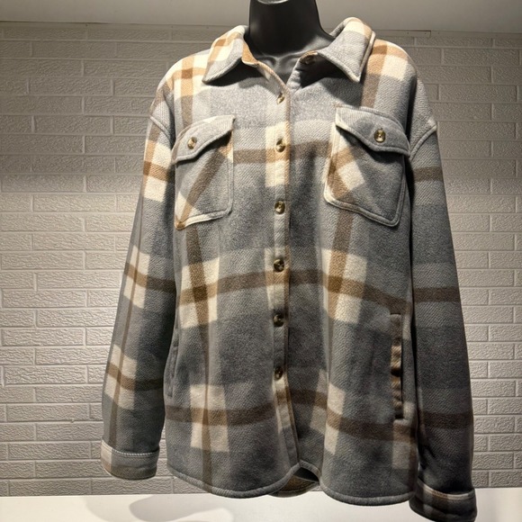 Sage Collective Jackets & Blazers - Sage Collective Women's Plaid Sherpa Lined Shirt Jacket XXL Button Up Coat‎
